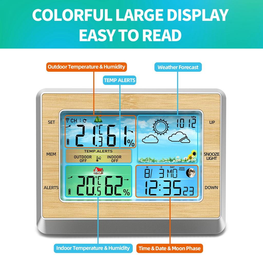 Funk Wireless  ,  , Outdoor Indoor with 6\  LED Brightness Color Display Temperature   Humidity Forecast