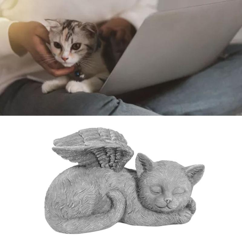 Pet Memorial Statue Resin Sleeping Pet Angel Garden Sculpture For Pet Memorial Gravestone Ornament Angel Cat