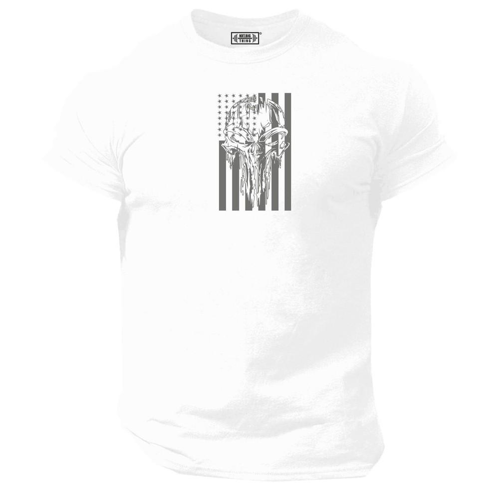 Us Flag Skull T Shirt Gym Clothing Bodybuilding Training Workout Boxing Mma Top