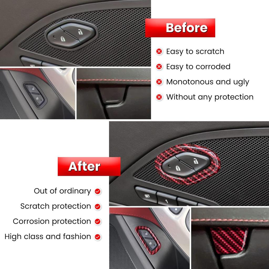 Carbon Fiber Door Lock Switch Button Glove Box Handle Switch Cover Trim for Chevrolet Corvette C7 Z06 Z51 ZR1 Stingray Grand Sport 2014 2015 2016