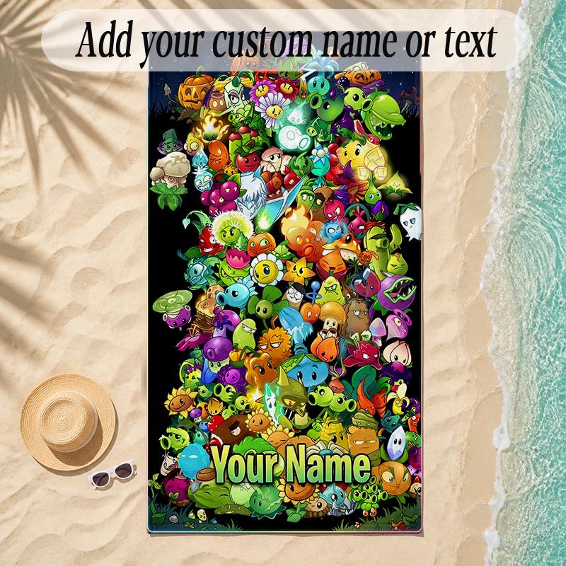 Beach TowelPlants vs. Zombies Custom Name Text Personalized Soft Towel for Beach Pool Indoor Home Decor Gift