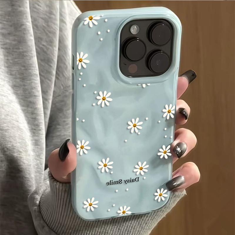 Daisy Smile Print Wavy Shockproof Phone Case For iPhone 17 16 Pro Max 15 Plus 14 13 Pro 12 11 17 Air Soft TPU Protective Cover