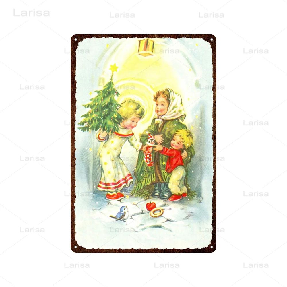 Festival Christmas Santa Claus Tin Sign Vintage Metal Poster Snowman Kitchen Home Bedroom Wall Art Decor Tinplate Signs Plaques