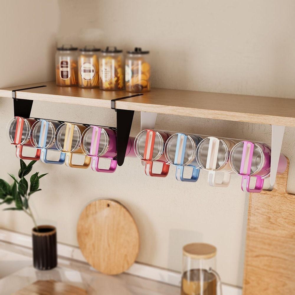 Wall Mounted Under Cabinet Water Bottle Organizer Carbon Steel Cup Storage Rack  Kitchen