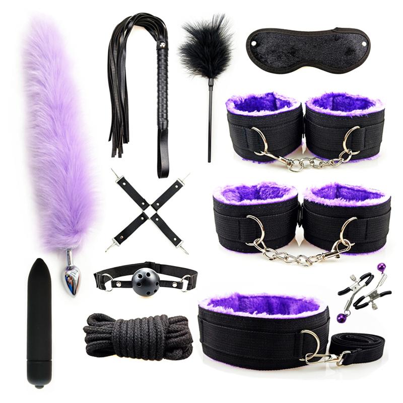 Sex Toy Kit Bondage Restraints Set Adult Toys Sex Games Erotic Toys Anal Plug Handcuffs Whip Gag Bdsm Kits Sex Toys for Couples