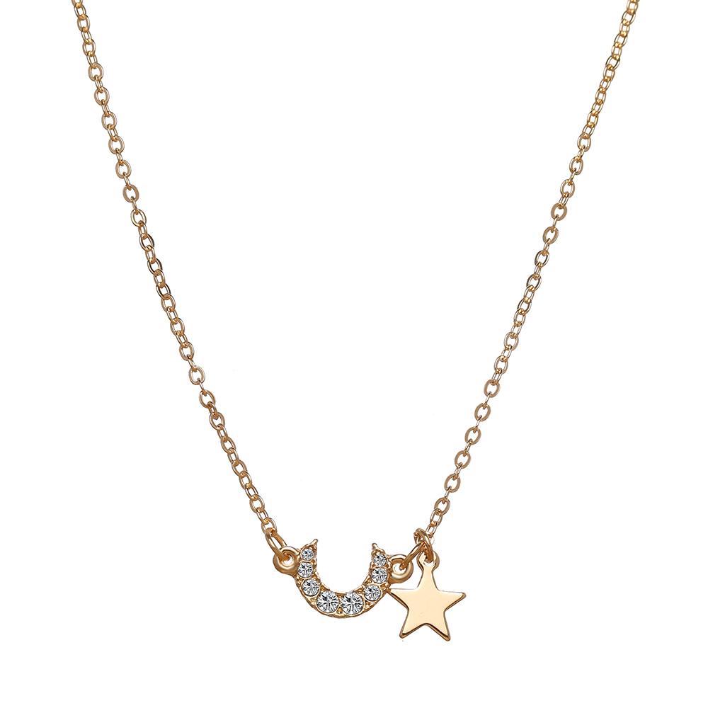 Moda Simples Estrela Lua Clavícula Colar Elegante Doce Pingente Corrente Mulheres Jóias Acessórios