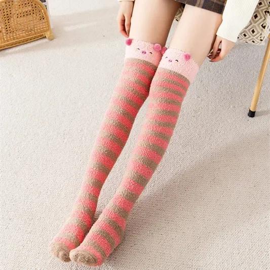 Over Above Knee Socks Long Womens Striped Panda Cat Winter Warm Ladies Girls Black White Funny Thigh High Stockings Christmas