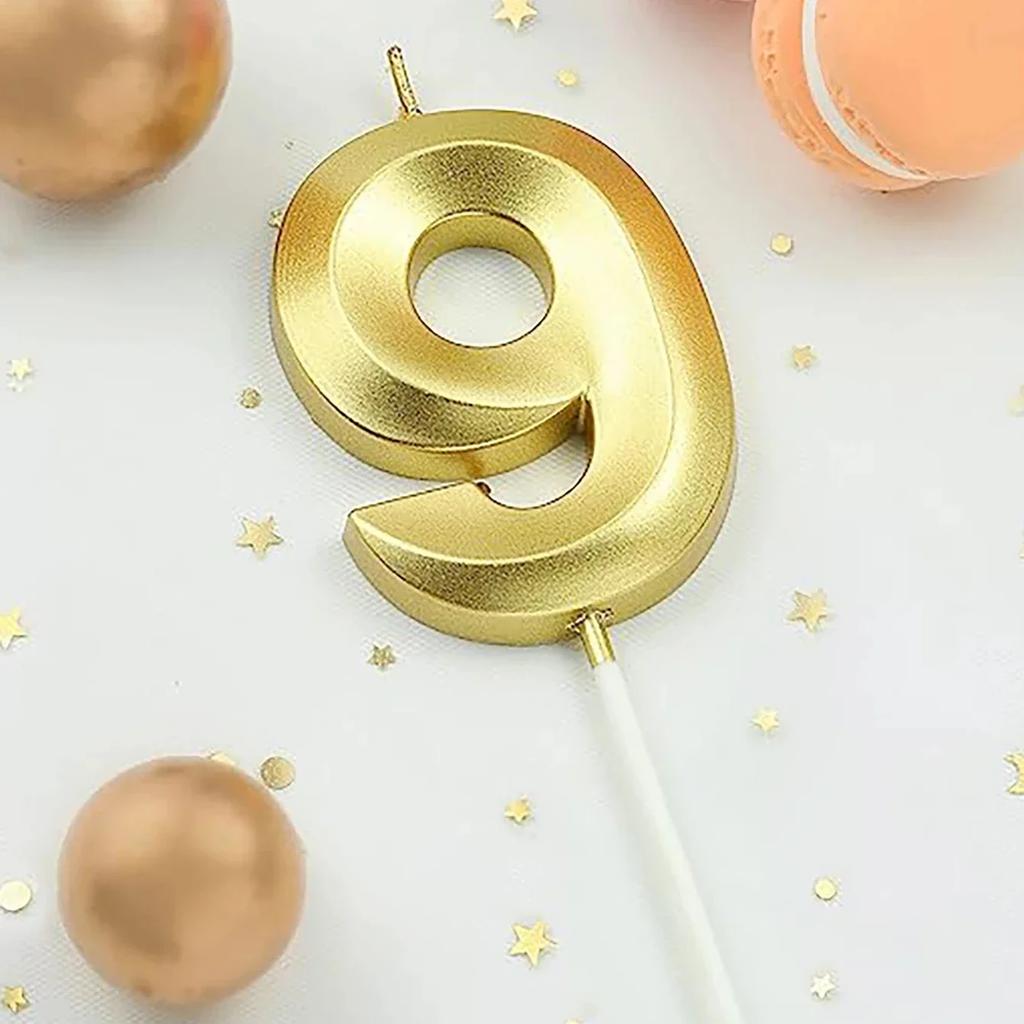 1pc-Birthday Candle Golden Number 0-9 Smoke Free Birthday Cake Insert Party Candle Decoration Anniversary Cake