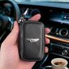 Husă din Piele pentru Chei Auto cu Logo Metalic 3D, Geantă Portofel cu Fermoar, Suport pentru Accesorii Bentley Flying Spur Continental GT Bentayga Mulsanne