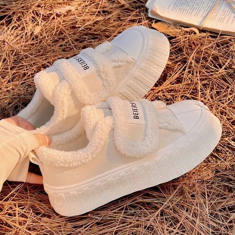 Fur Platform Women Sneakers Canvas Flats Cotton Shoes Short Plush Casual Shoes Winter 2024 Trend Walking Cozy Mujer Zapatillas
