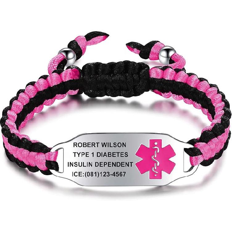Medical Alert Bracelets for Women Personalized | Medical Alert ID Bracelets | Tow-Tone Polyester Rope Handmade Braided Emergency Bracelet, Adjustable