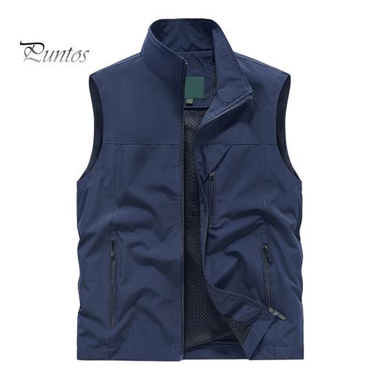 

Мужской жилет с воротником-стойкой, без рукавов, застежка-молния, жилет с большими карманами, однотонный жилет для рыбалки на открытом воздухе XXXL темно-синий