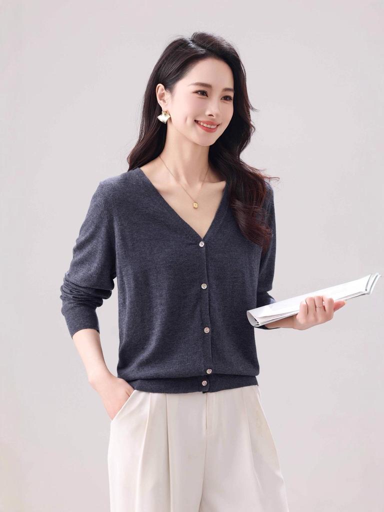 Autumn Wool V-Neck Women's Loose Slimming Knit Cardigan Sweater.