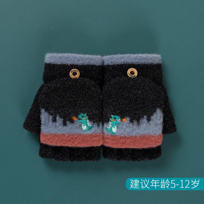 Xuehuaxiu children's thermal gloves knitted men's and women's middle children's flip dinosaur cute cartoon thermal gloves wholesale