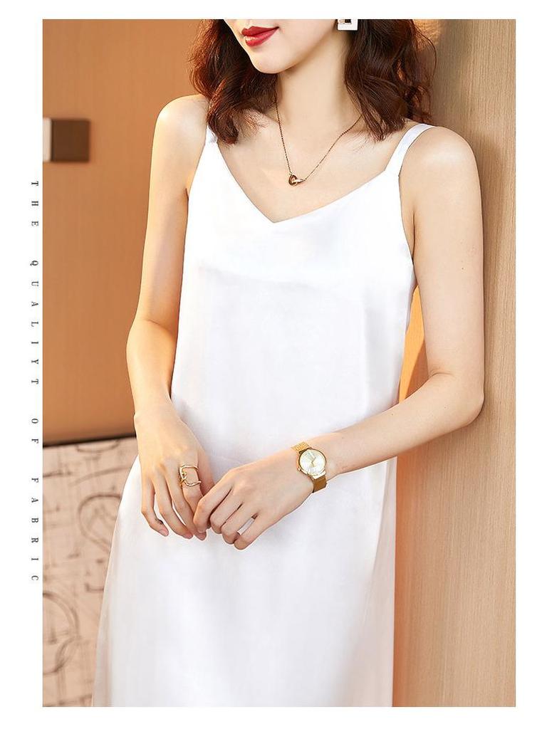 Women's Plus Size V-Neck Silk Satin Lace Camisole Dress – Sleeveless, Loose Fit for Spring & Summer Wear