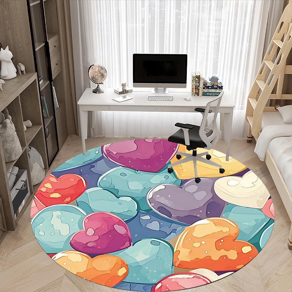 1pc Heart Shapes Office Round Area Rug, Indoor Mat Suitable For Office, Under Office Chairs Bedroom Living Room Home Decor, Room Deco 132