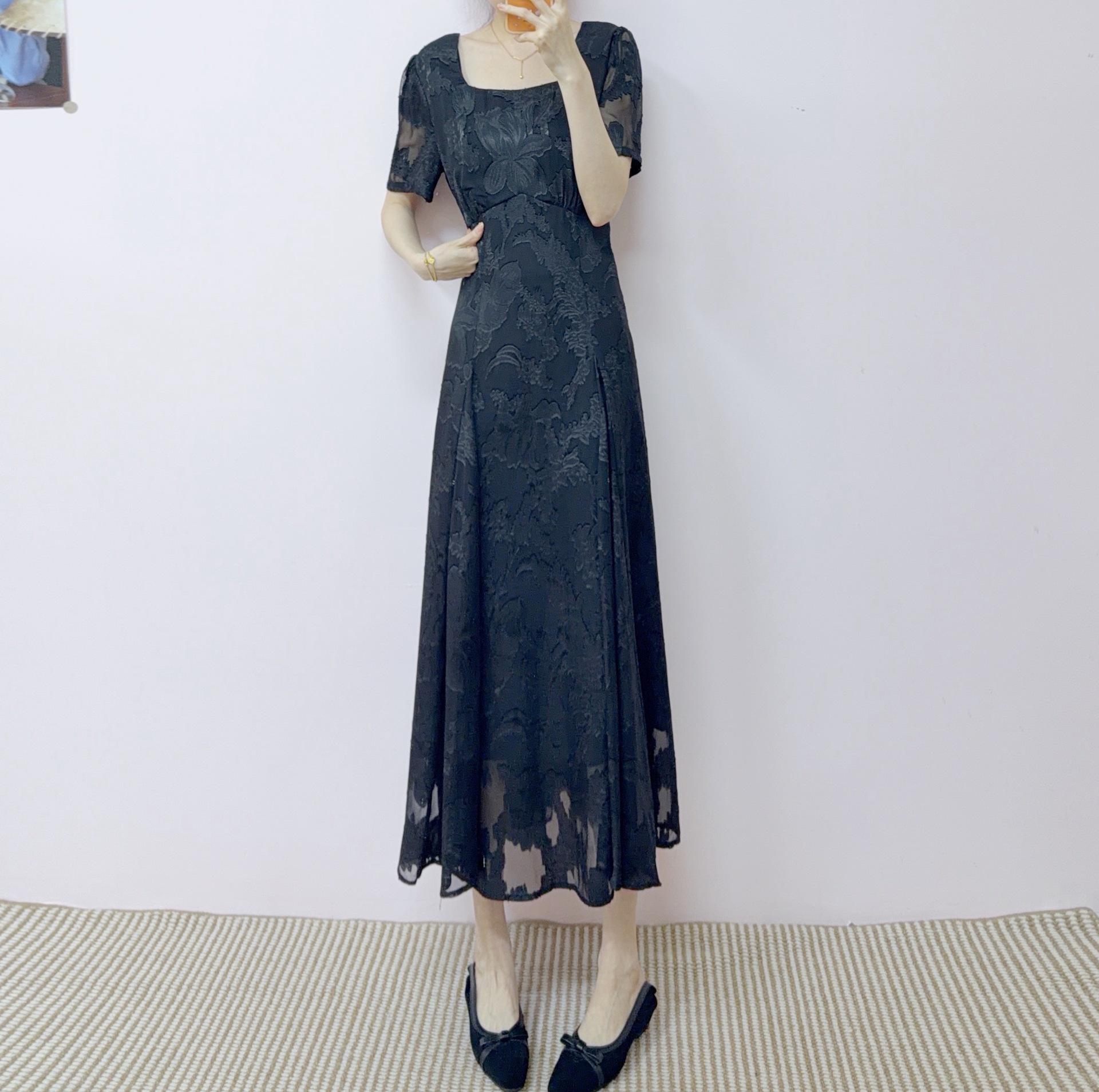 

2026 Summer New Arrival: Versatile Printed Slimming Short-Sleeve Dress M (45-54kg) чёрный
