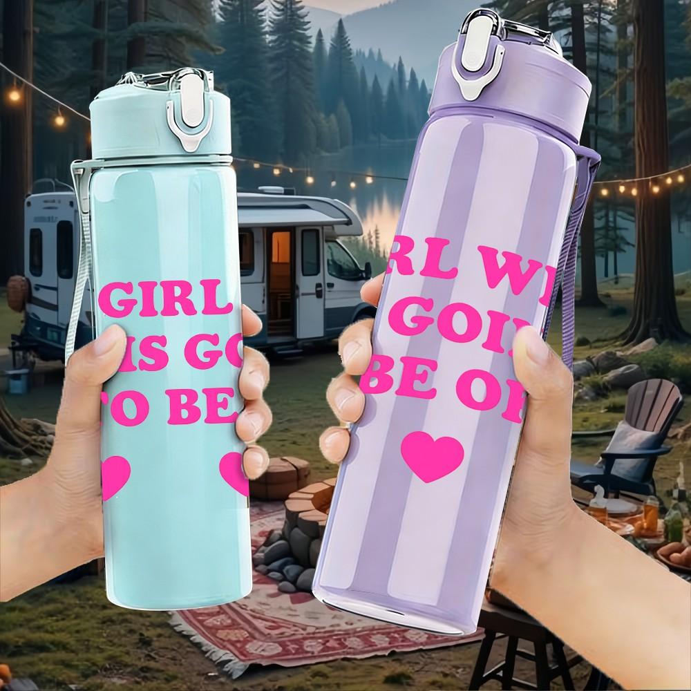 1PC Girl Who Is Going To Be Okay 750ml Color Plastic Sports Water Bottle Leakproof Flip Straw Lid Suitable for Sports Office Home Use