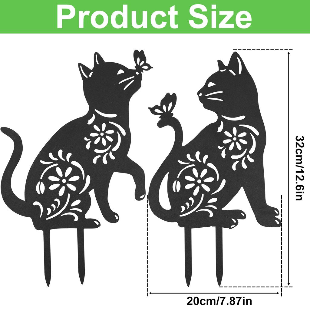 2Pcs Metal Garden Animal Statues Decorative Simulation Cat Dog Lawn Stakes Creative Yard Art Deco for Home Outdoor Garden Yard