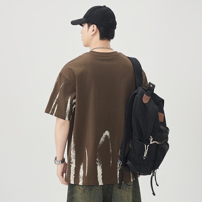 Heavy Summer New Style Graffiti Printed Short-sleeved T-shirt Men's Loose Casual Half-sleeved Top