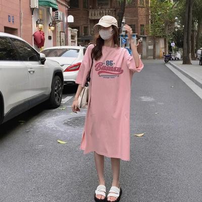 Women's Summer Short-sleeved Casual Style Loose and Thin All Matching Home Dress