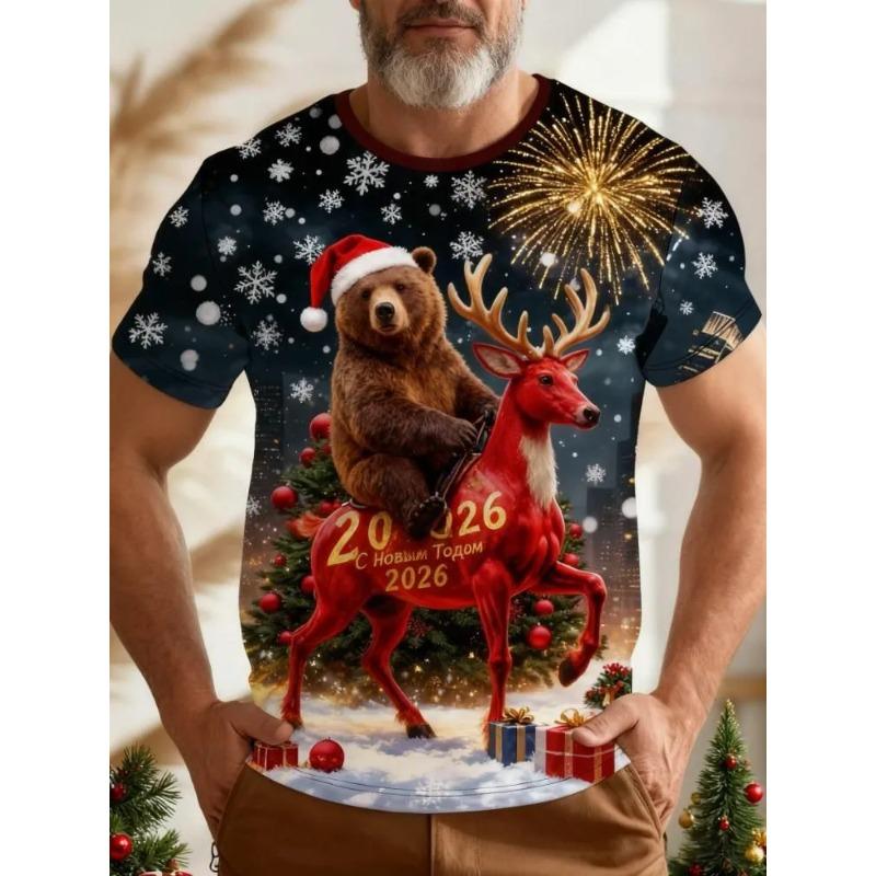 New Men's Summer Personalized Creative Horse Pattern Fashionable Comfortable Loose Large Round Neck Short Sleeve T-shirt