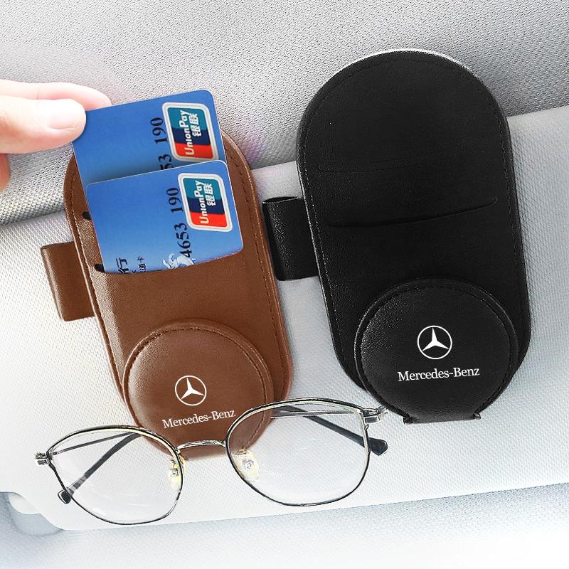 Leather Car Glasses Clip Sun Visor Multi-function Sunglasses Clip For AMG Mercedes Benz W204 W124 W201 W202 W212 W220 W205 GLA CLA Automotive Goods