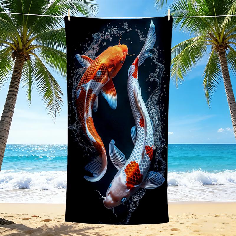1Pc Koi Fish Artwork Beach Towel, Quick Dry, Multi-Use for Beach Pool Gym Yoga Home Travel, Christmas, Halloween, Xmas Gift M928501