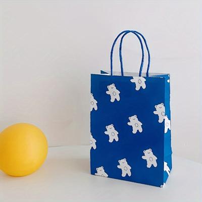 25 Cute Blue Paper Gift Bags Featuring Bear Patterns and Handles - Great for Party Gifts and Gift Packaging