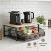Metal and Wood Microwave Rack with Pull Out Drawer Multi Layer Countertop Kitchen Organizer for Coffee Maker Utensils and Tea