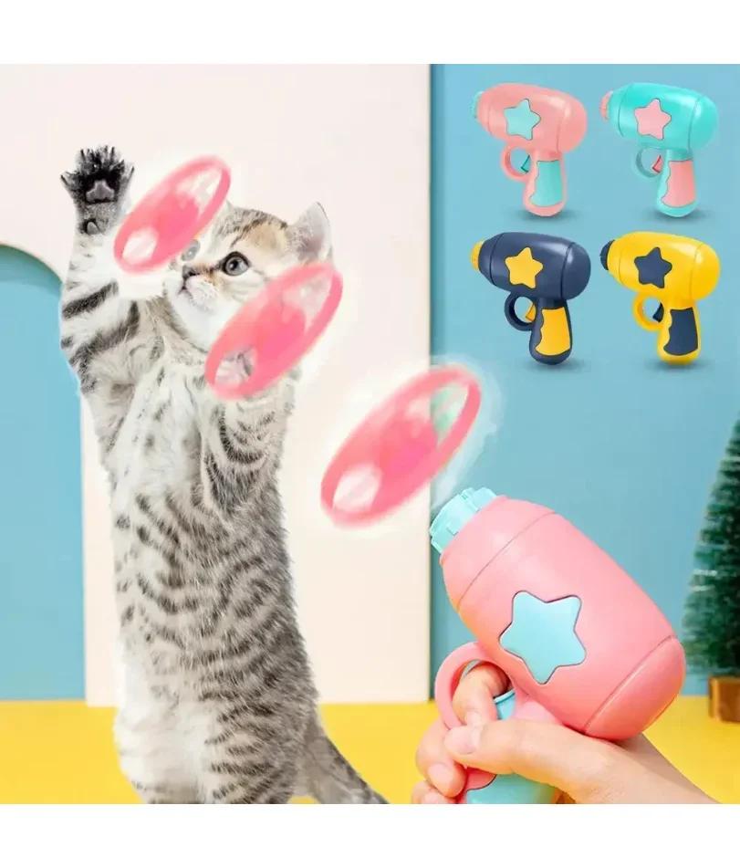 Funny Cat Toy Interactive Launch Pet Training Toy For Kitten Mini Flying Disc Shooting Gun Chasing Games Cat Toys Pet Supplies