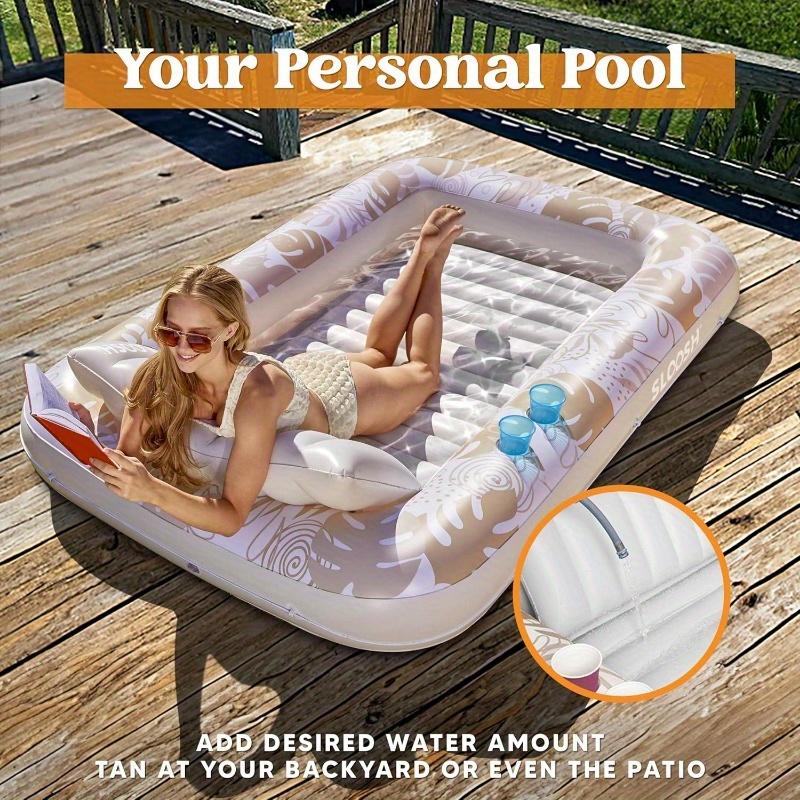 JOYFY Opblaasbaar Zonnebad Zwembad Lounger Vlot 215 x 145 cm Extra Groot Zwembadvlotten Volwassene met Kussen 4-in-1 Zonnebad Bad Vlotter