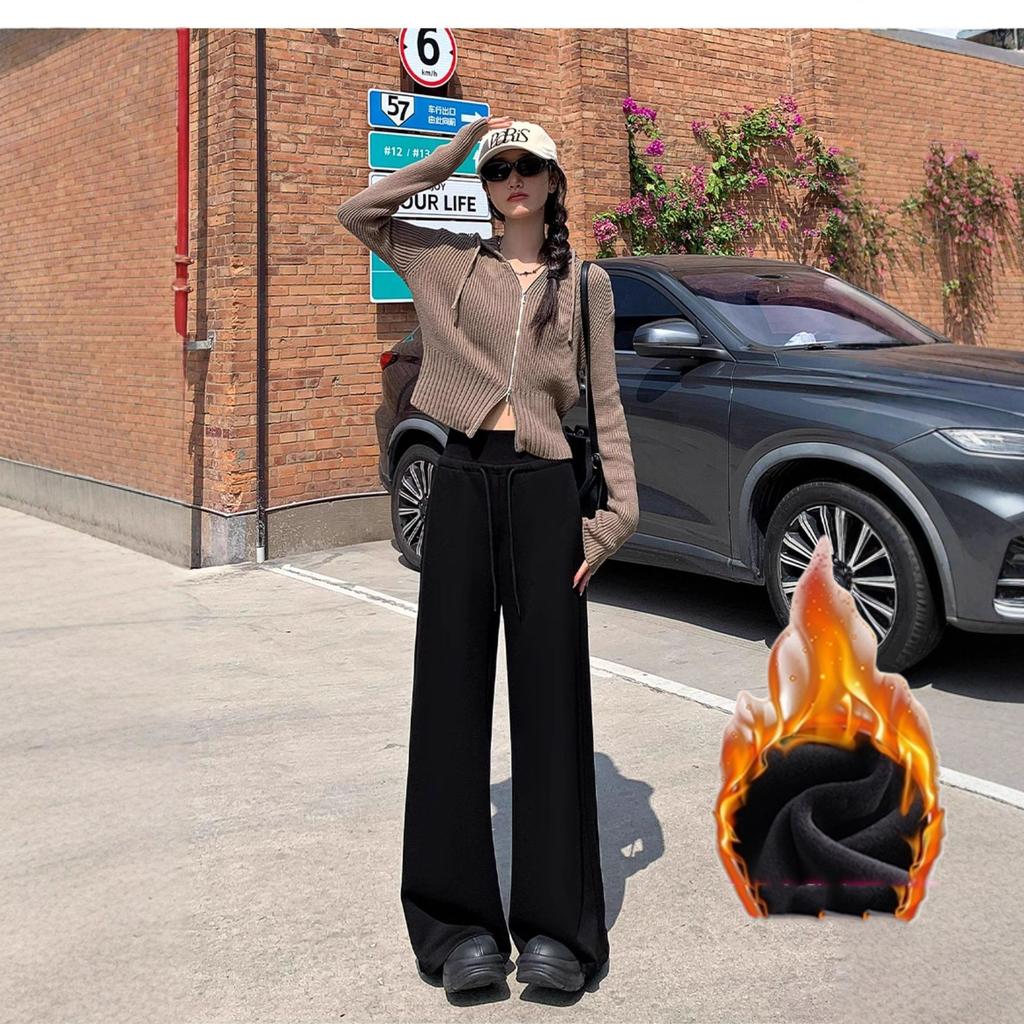 Women's Gray Sports High Waist Hanging Loose Slimming Straight Leg Wide Leg Pants American Sweatpants