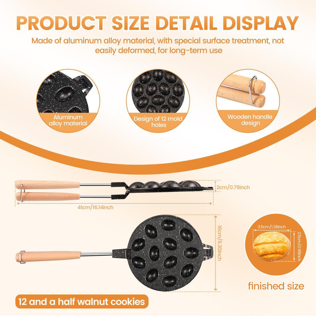 16 Holes Walnut Cookie Mold Aluminum Walnut Cookie Maker Mould Nonstick Cook Making Tool with Handle for Baking Kitchen Accessor