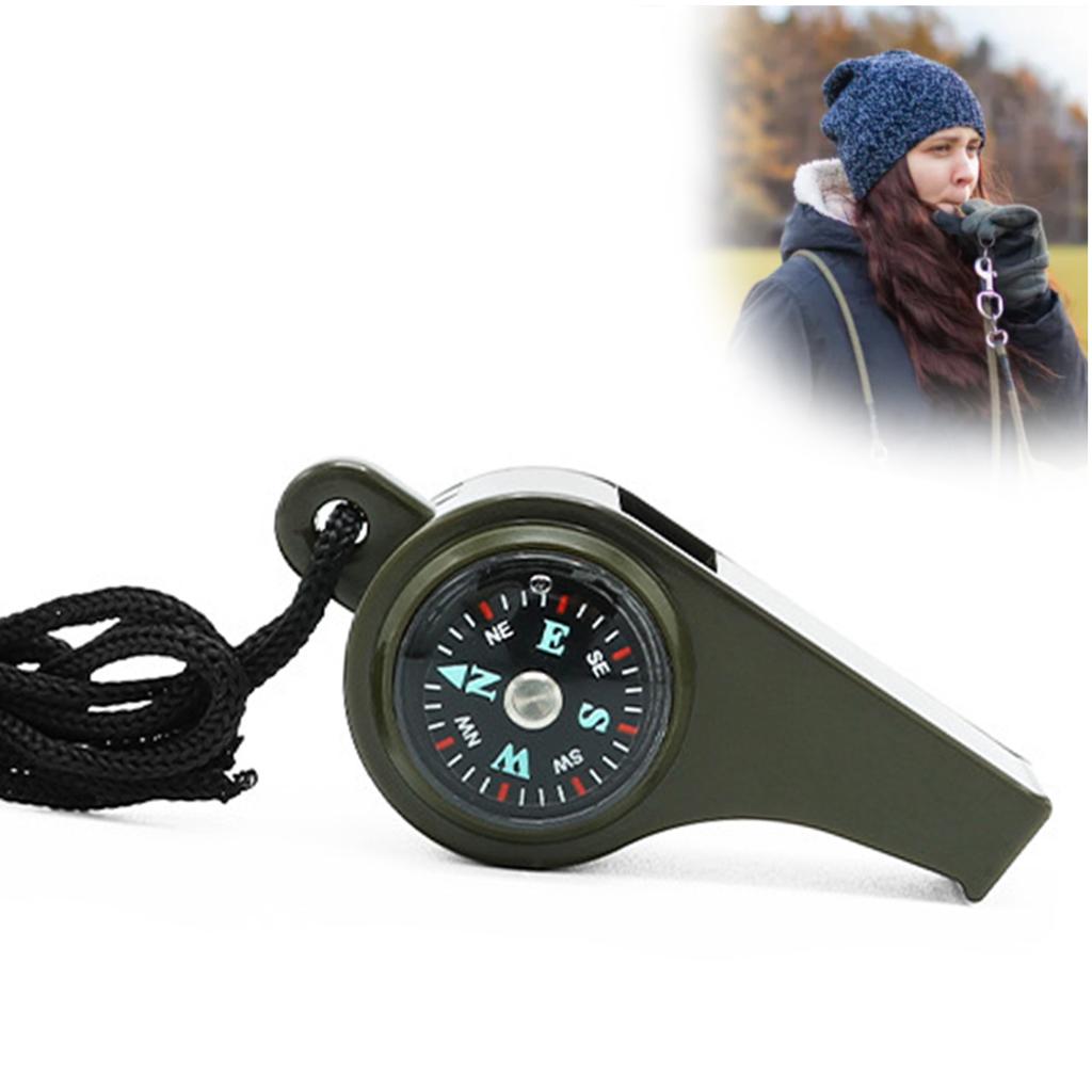 3-in-1 Outdoor-Kompass mit Hochton-Notfall-Überlebspfeife und Lanyard für Wandern, Camping, Bootfahren, Sicherheit 1/5 Stück