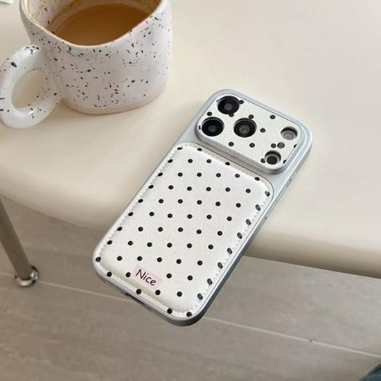 Ins Korean Style Polka Dot Apple 16/17 ProMax Airbag Leather Texture Phone Case, IP15 Large Hole, New Style for 14