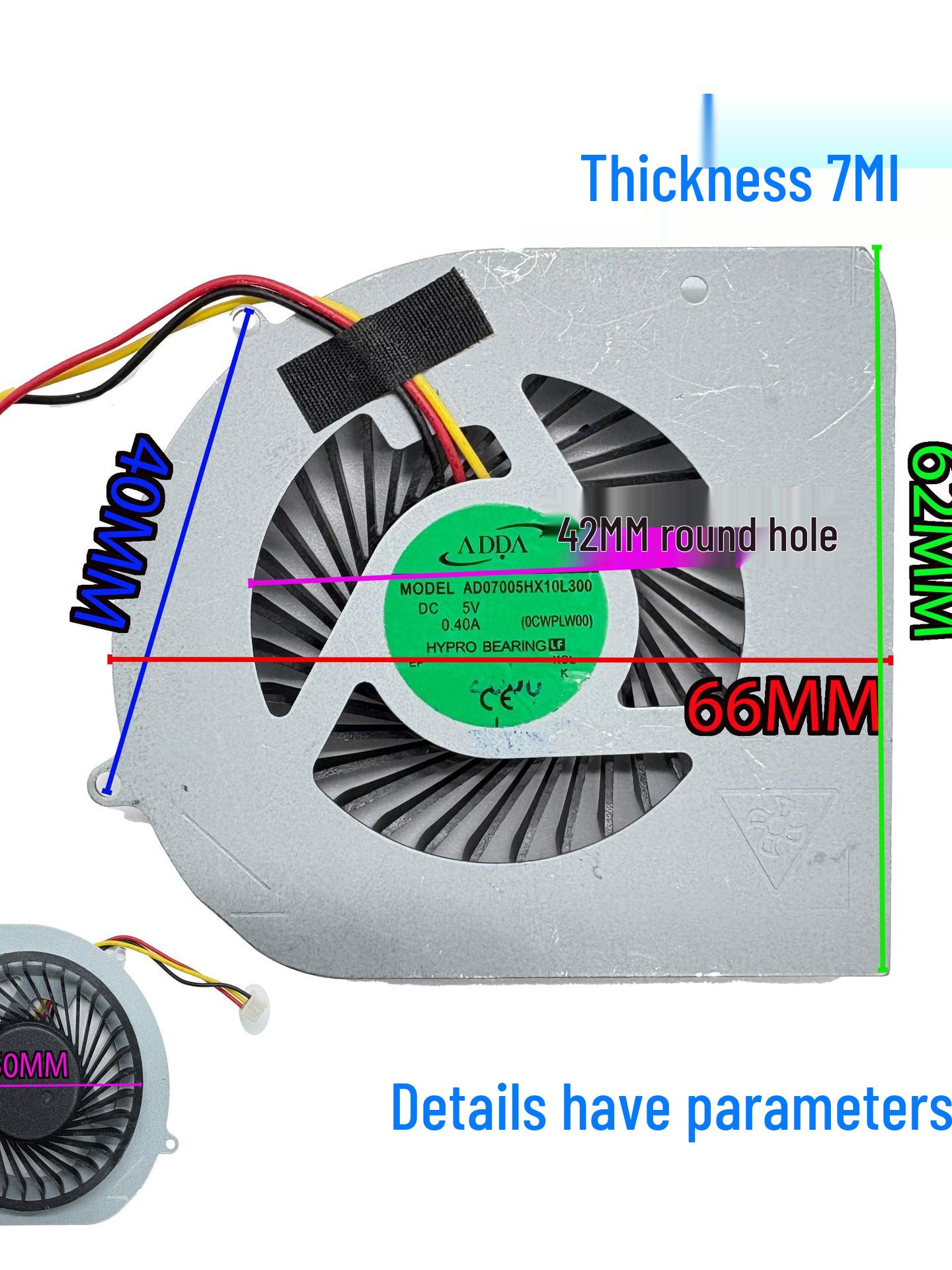 

Weijingduo AD07005HX10L30 Dell 14z L412x P24 Cooling Fan (66x62x7mm) Original Plug 3 Lines 1.25 Plug