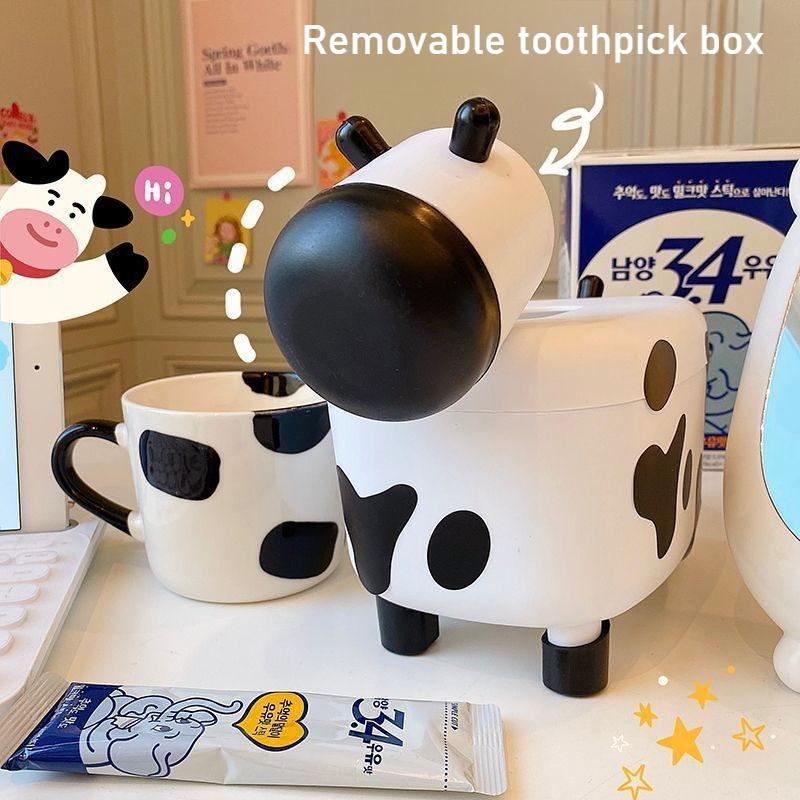 2-in-1 Cow Tissue Box with Toothpick Holder - Cute Desktop Organizer for Living Room, Bedroom & Kitchen, Multifunctional Home