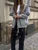 Autumn Women Gray Jacket with Hood Long Sleeve Big Pocket Zipper Jacket Coat Woman Loose Casual Outerwear Coat Tops