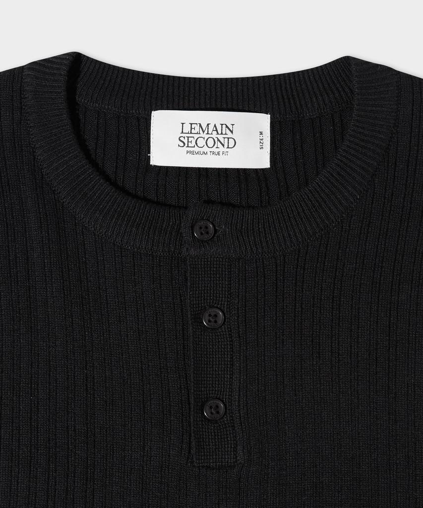 LEMAIN SECOND Classic Henley Neck Washable Short Sleeve Knit [Black]