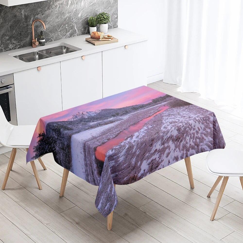Sunrise Sunset Scenery Tablecloth Restaurant Table Decoration Stain Resistant Waterproof Rectangular  Home