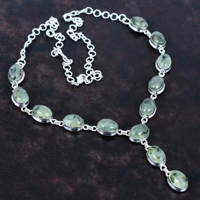 Moss Prehnite Gemstone Necklace 925 Sterling Silver Necklace Adjustable Chain Necklace Handmade Jewelry Gifts for Her Latest Design Necklace