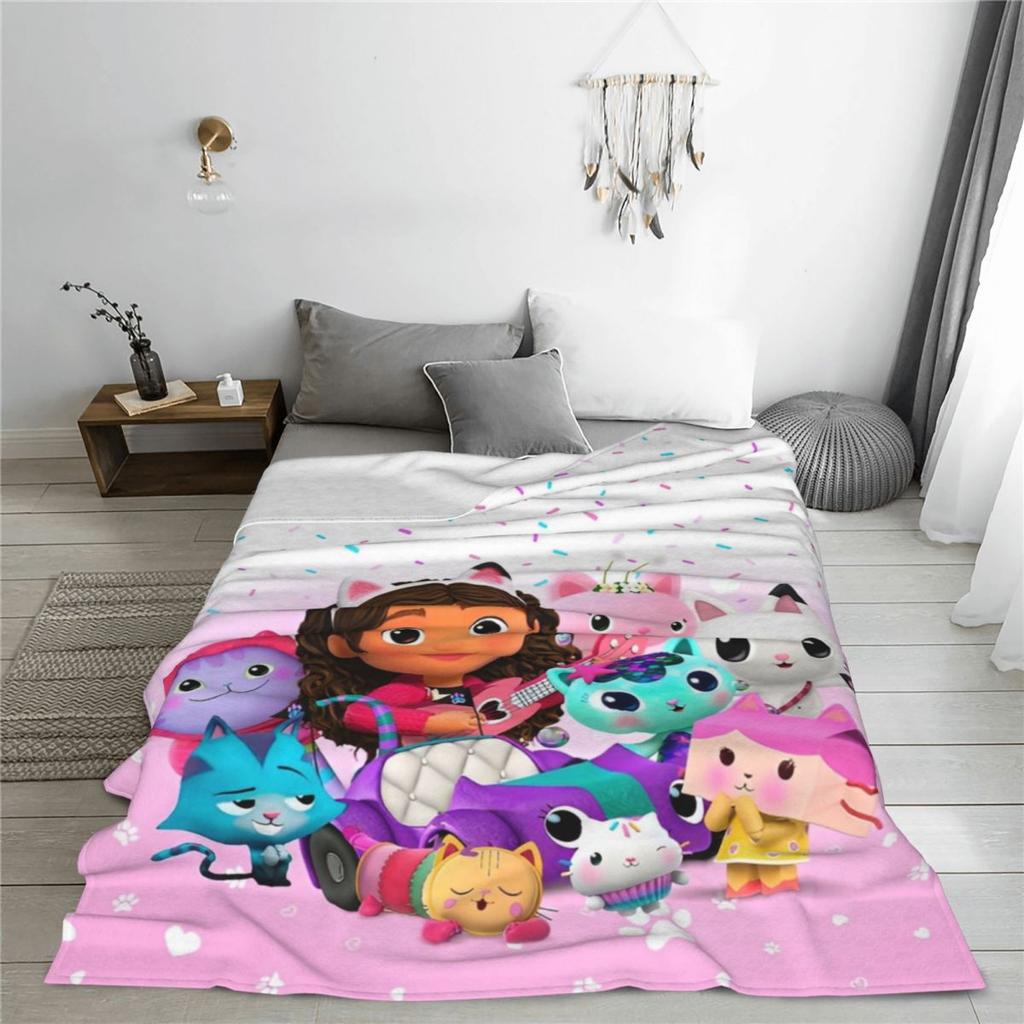 Gabbys Cartoon Dollhouses Kawaii Blankets Cute Anime Flannel Vintage Warm Throw Blanket for Home Restaurant Decoration Couch