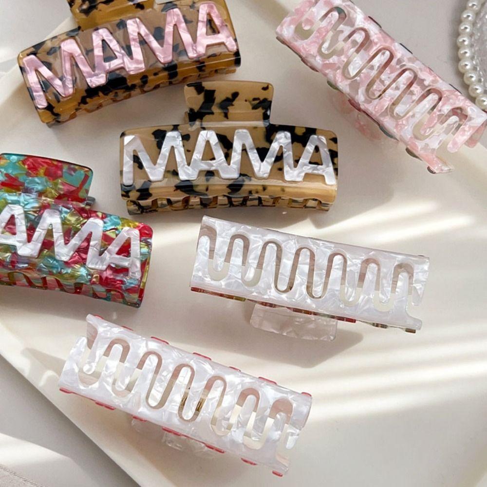 Retro Acetic Acid Shark Clip Leopard Print Geometry Hair Claw Sweet MAMA Hair Claw  Party