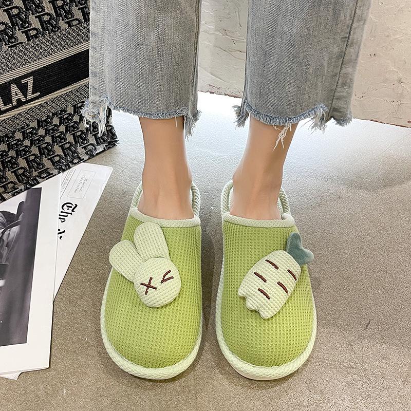 Cute Cotton Linen Slippers for Women - Silent Indoor Home Footwear for Spring and Autumn