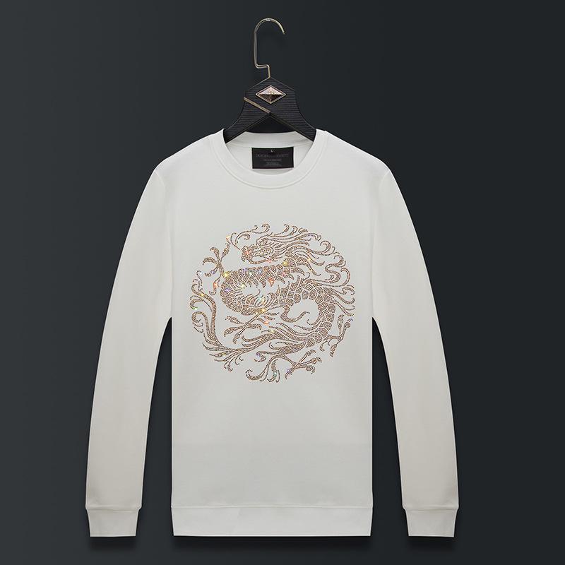 Men's Plus Size Chinese Dragon Crew Neck Sweatshirt - Spring/Autumn Trendy Loose Fit Top