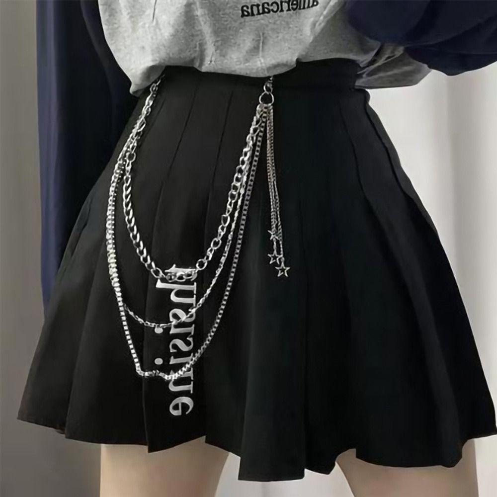 Gothic Punk Street Belt Multi-layer Metal Alloy Multi-layer Trousers Multi-layer Chain Keychain Detail Hip Hop Crochet Pants