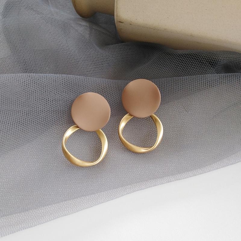 Trendy Round Khaki Dangle Earrings With Sturdy Alloy Construction Alloy Geometric Jewelry For Versatile Styling
