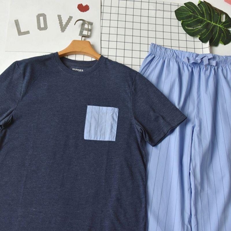 Foreign Trade Men's Plus size round Neck Short sleeve Trousers Pajamas Set Summer Thin Cotton Can Be Worn outside Casual Home Wear