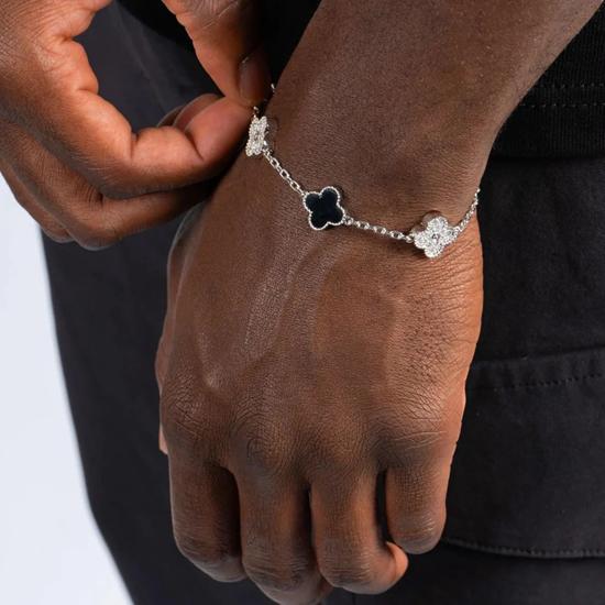 Eisige Schwarze Emaille Motiv Rolo Gliederarmband Bestefreund Geschenk Hochzeitstag Geburtstag Vatertag, Valentinstagsgeschenk für Ehemann